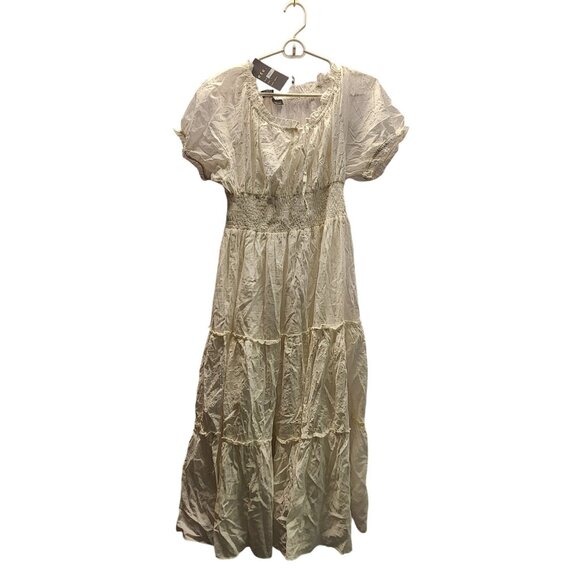 ETC Lazy Daisy Women's Bohemian White Eyelet Cotton Tiered Dress US/L NWT - Picture 1 of 11